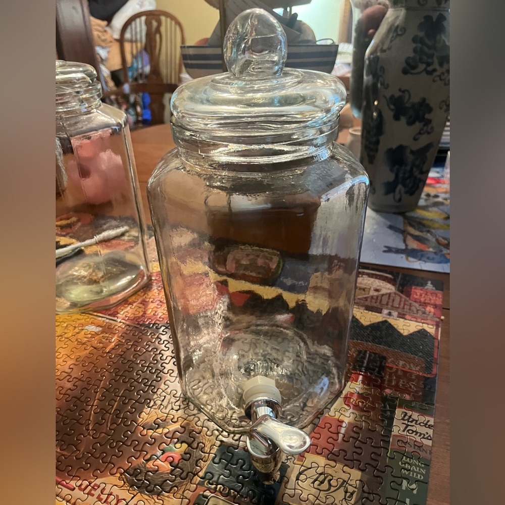 Glass Beverage Dispenser with Spigot.